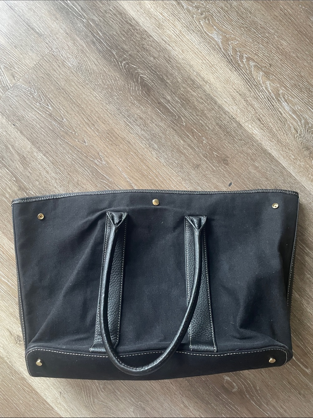 Classic Black Canvas Tote Bag with Leather Trim
